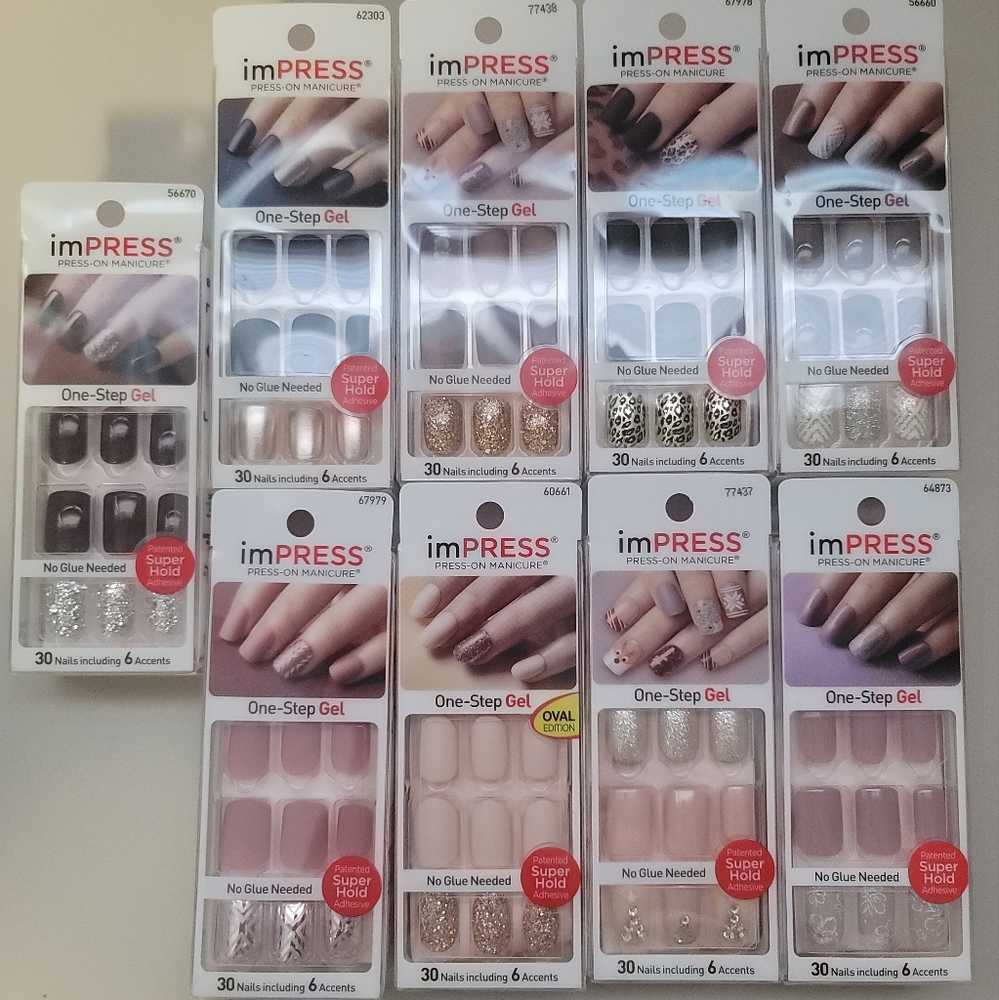 Brand New Lot Of 9 ImPRESS One-step Gel Press-on Nails